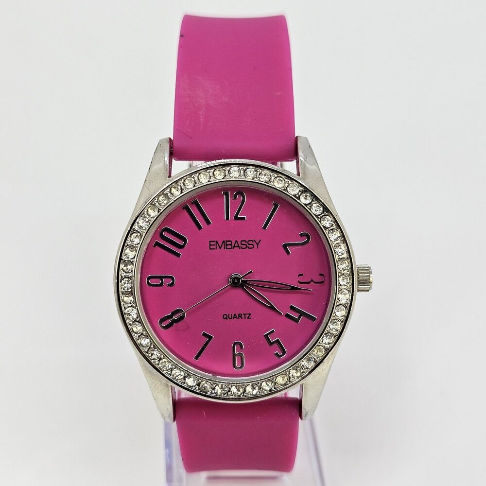 Embassy‎ Women's Watch 38MM Hot Pink Dial Hot Pink Plastic Bands New Battery